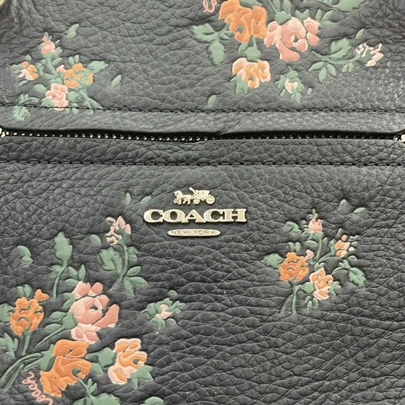 Coach Dark Floral Leather Shoulder Bag - Picture 9 of 16